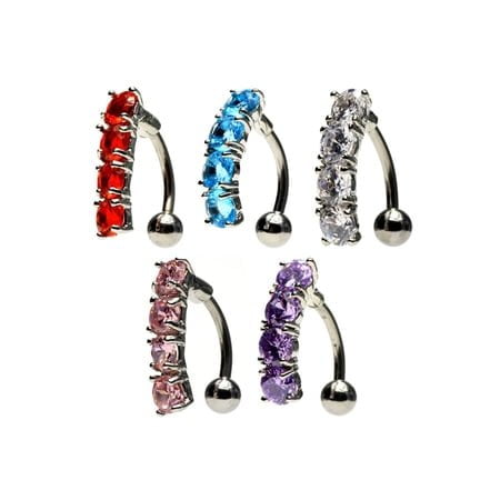 4 CZ Vertical Drop 316L Surgical Steel Belly Ring