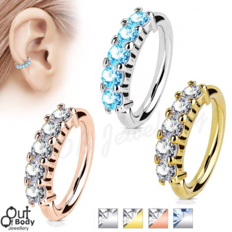 Ear Cartilage Hoop Ring Bendable W/ 5 Lined CZ