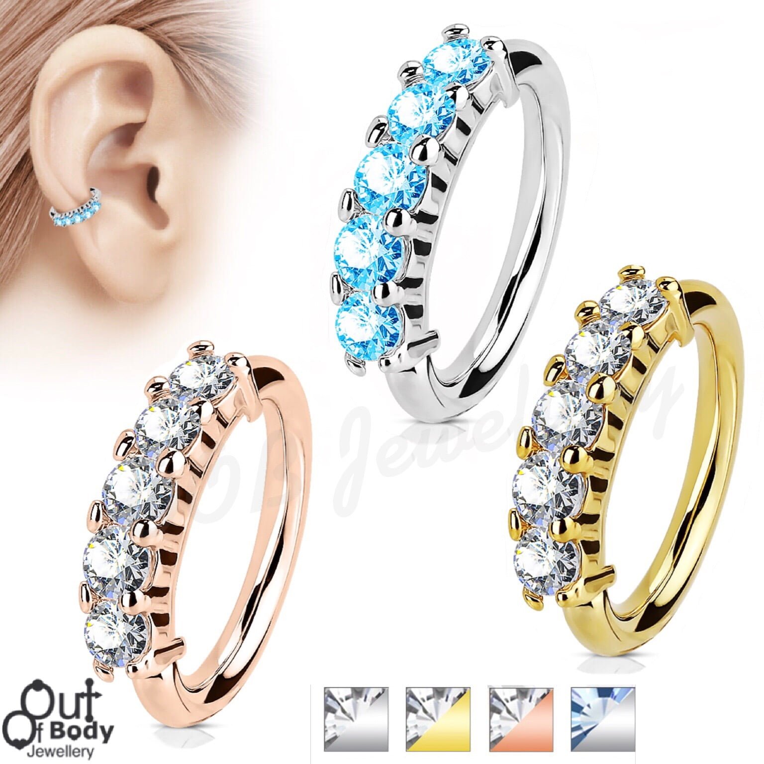 Ear Cartilage Hoop Ring Bendable W/ 5 Lined CZ