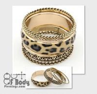 Multilayer Bangle Set In Gold W/ Brown Leopard Print