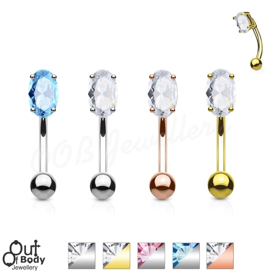 16G Curved Barbell Rook Eyebrow W/ Prong Set Oval CZ