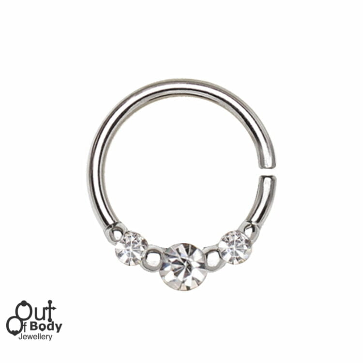 Cartilage Ear/ Septum Hoop Ring With Round Clear CZ Trio
