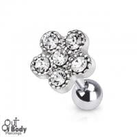 Cartilage/ Tragus Barbell With Multi Paved Flower 316L Steel