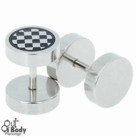 Fake Plug W/ Black Checkered Logo Top In Polished Steel