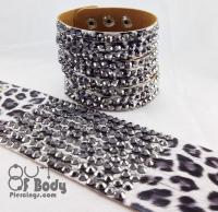 Leopard Print Grey Wristband With Silver Studs
