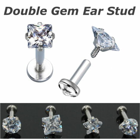 Ear Cartilage Barbell With Prong and Flat Double CZ Ends