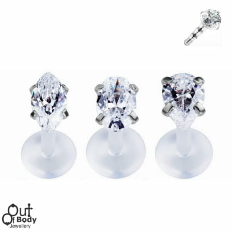 Ear Labret Stud Bioplast with Oval/ Marquise/ Pear CZ Tops