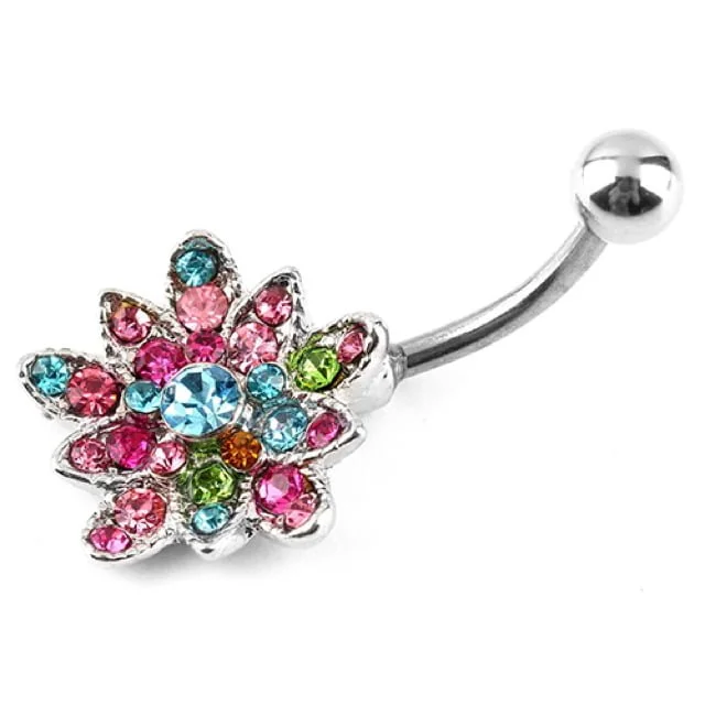 Rhinestone Lotus Flower Belly Ring