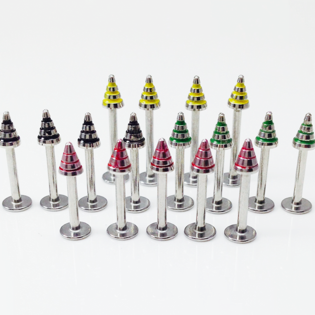 Labret W/ Stepped Titanium Striped Cone Top In 316L Steel