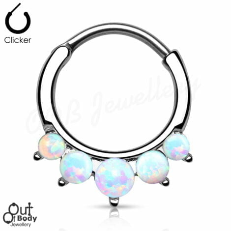 Septum Clicker Round Hinged Princess Drop w/ 5 Opals