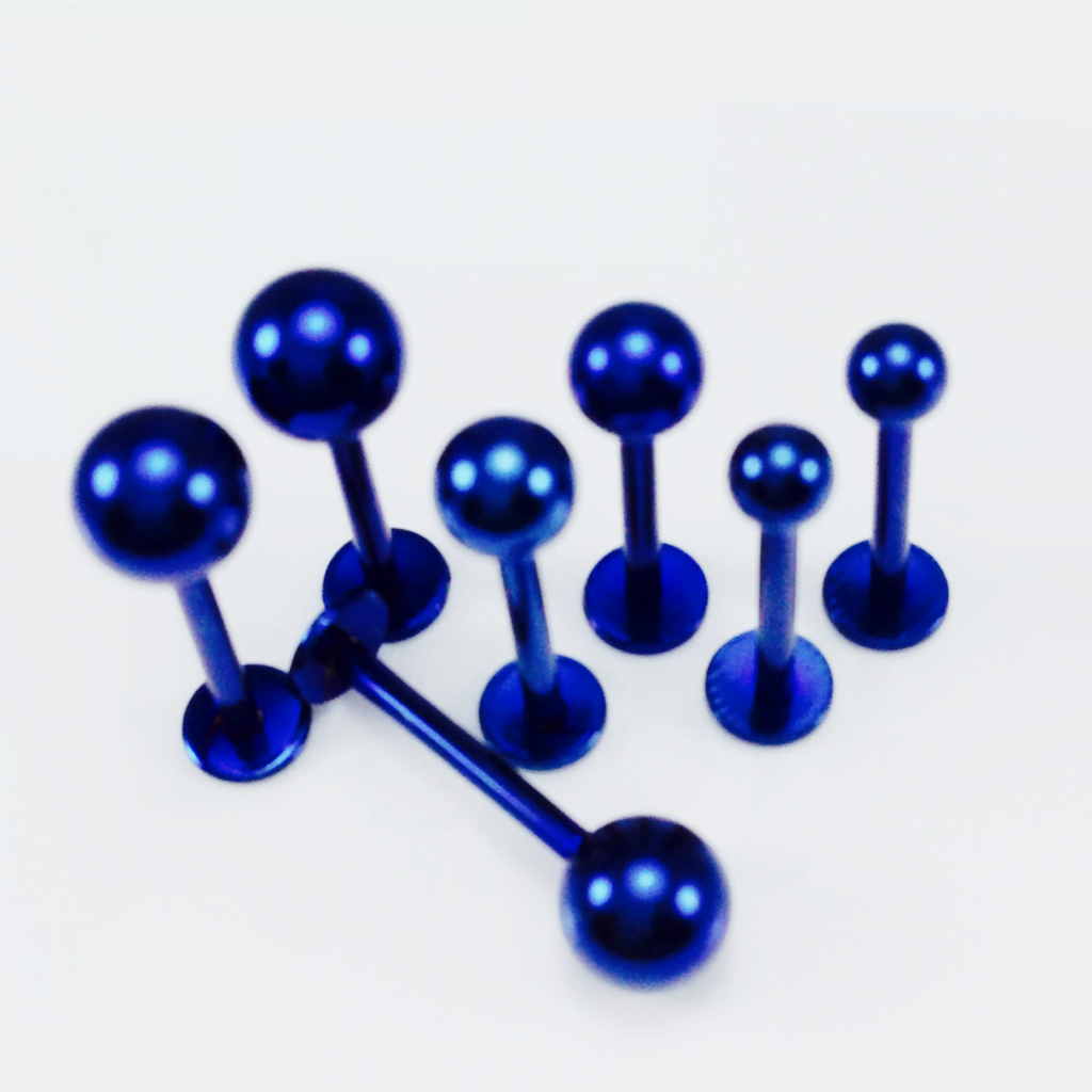 Blue Titanium Anodised Labrets Triple Helix/ Lobe