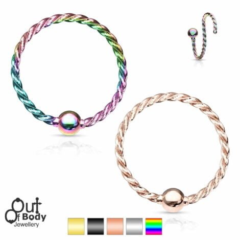 Hoop Nose Ear Ring Twisted Rope with One Side Fixed Ball