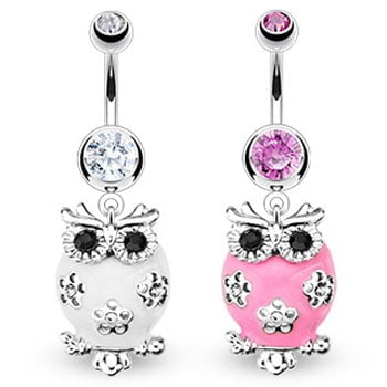 Pink Or White Dangling Owl Belly Rings
