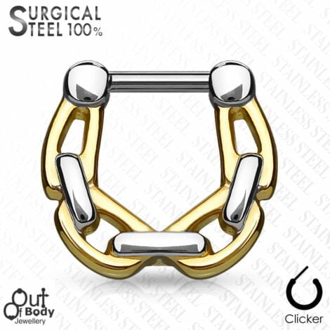 Septum Clicker All 316L Steel W/ Two Tone Linked Chain