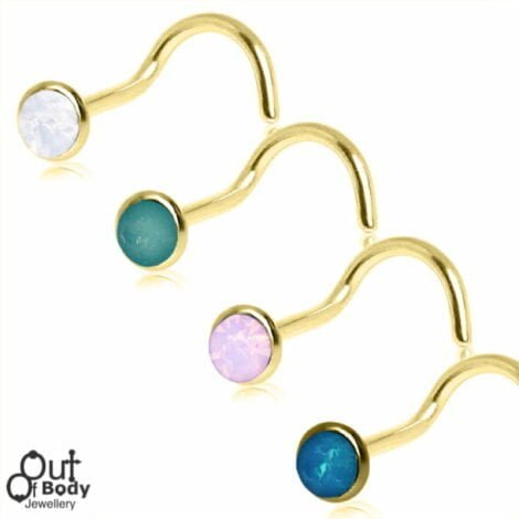 20G Opalite Stone Press Fit Nose Screw In Gold Plate