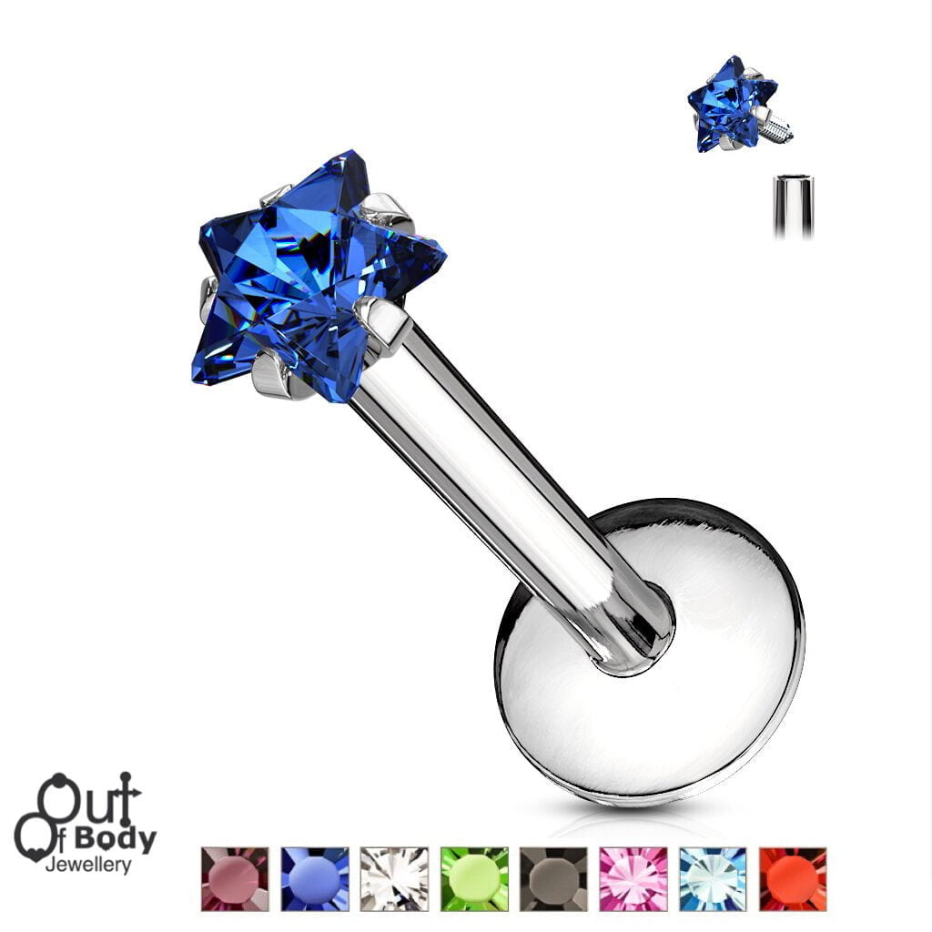 16G CZ Star Prong Set Top, Internally Threaded Labret Monroe