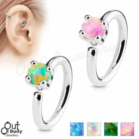 Ear Cartilage Bendable Hoop Ring W/ Prong Set Single Opal