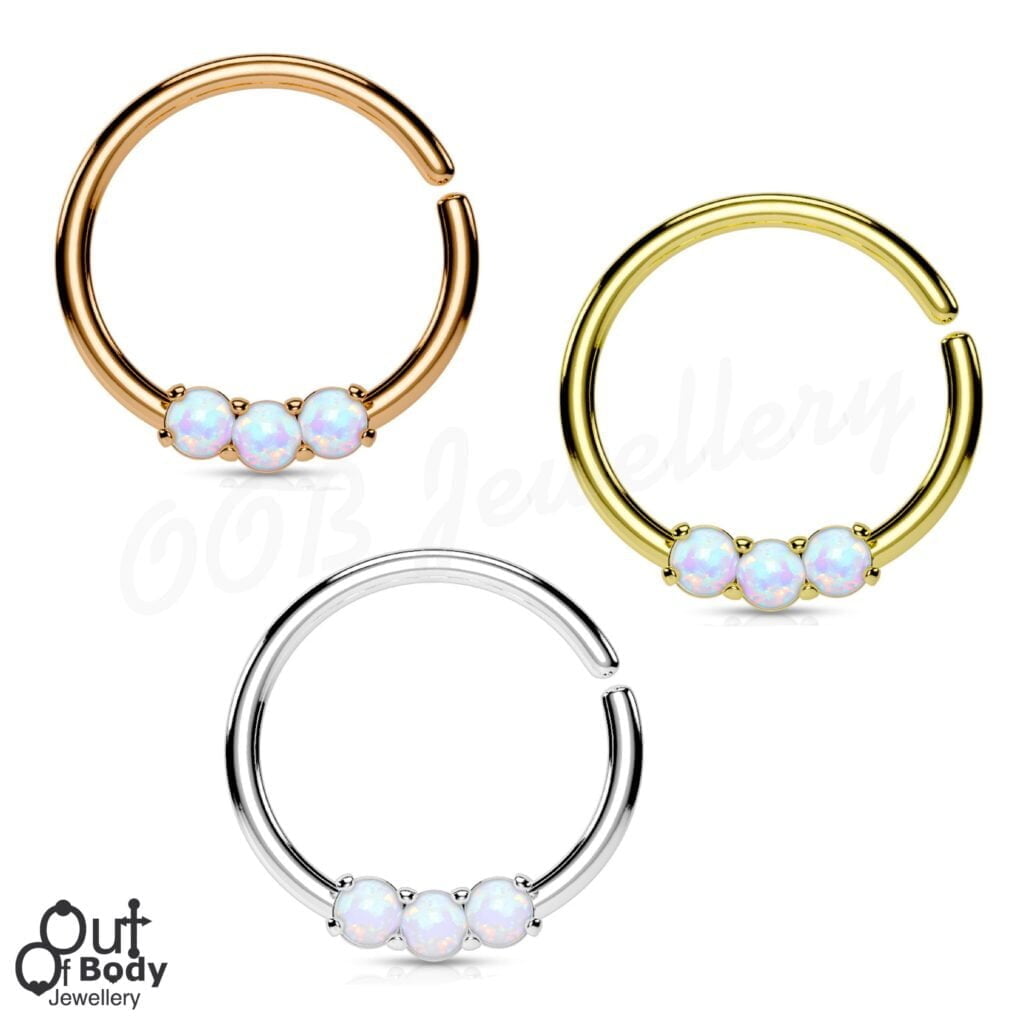 Septum Cartilage/Ear 3 Prong Set Opal Bendable Hoop Ring