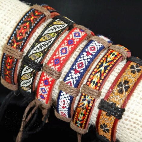 3PC Set Tribal Embroidered Leather Wristbands