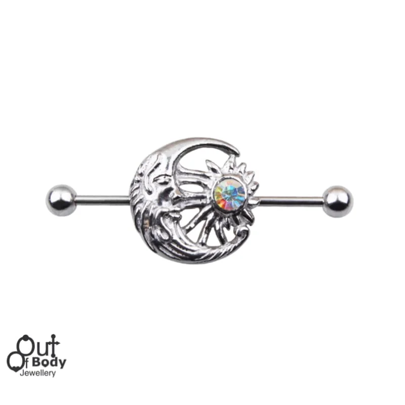Industrial Barbell Celestial Moon & Sun w/ AB CZ
