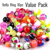 Colourful Acrylic Belly Rings Mixed 10pc Value Pack