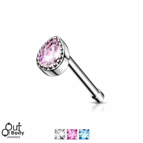CZ Glitter Tear Drop Gem Nose Stud Bone