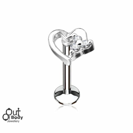 16G Hollow Looped Heart With Triple CZ Labret Monroe