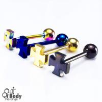 Celtic Cross Tongue Barbell In Titanium Anodised Colours
