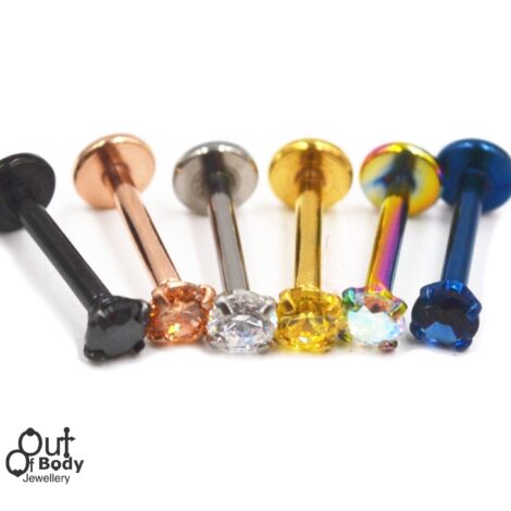 Ear Cartilage/ Labret Stud Titanium with Matching Prong CZ