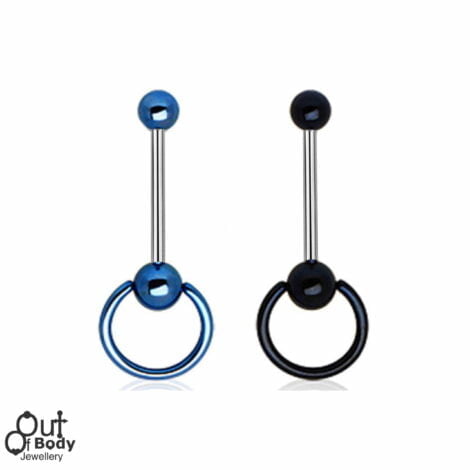 Slave Ring Tongue Barbell In Titanium And 316L Surgical Steel