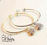 Crystal Heart Bangle in Gold or Silver