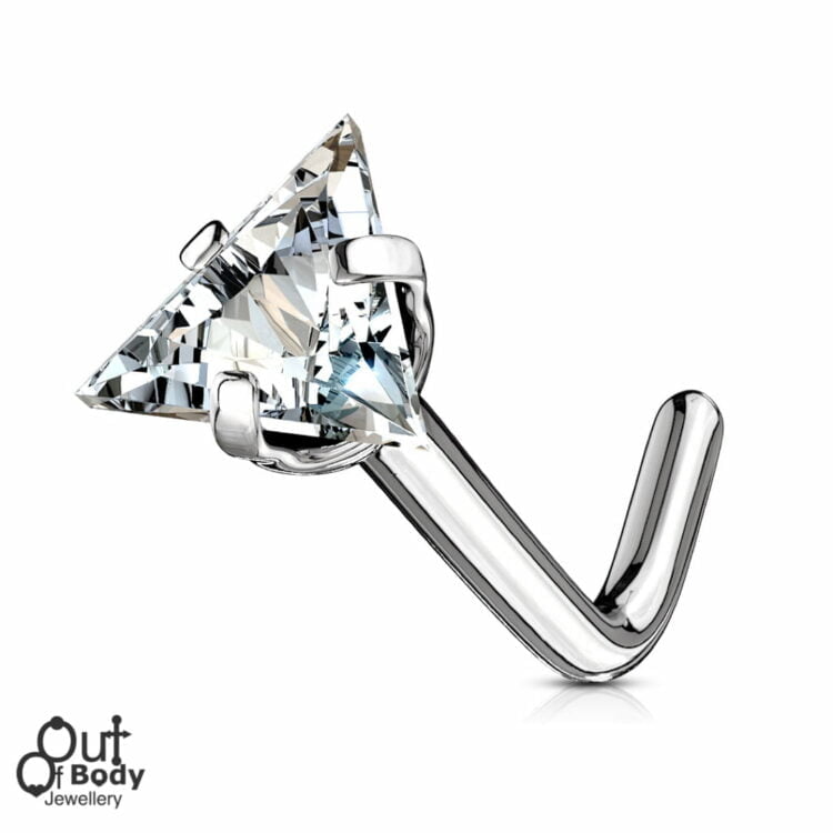 CZ Prong Triangle Top L Bend Nose Ring