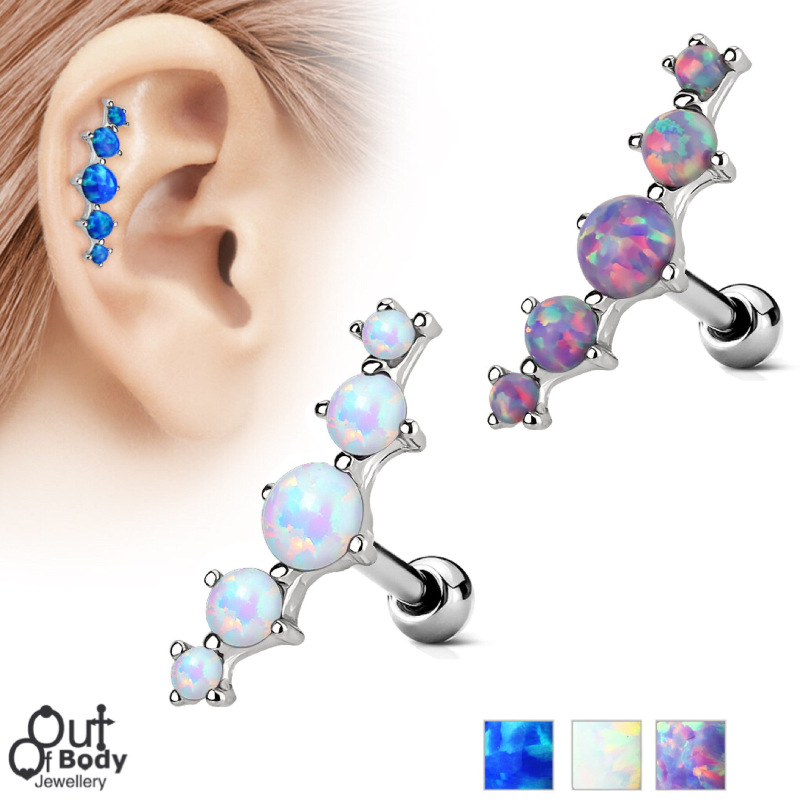 Cartilage/ Helix 5 Opal Ball Set Curved Top Barbell