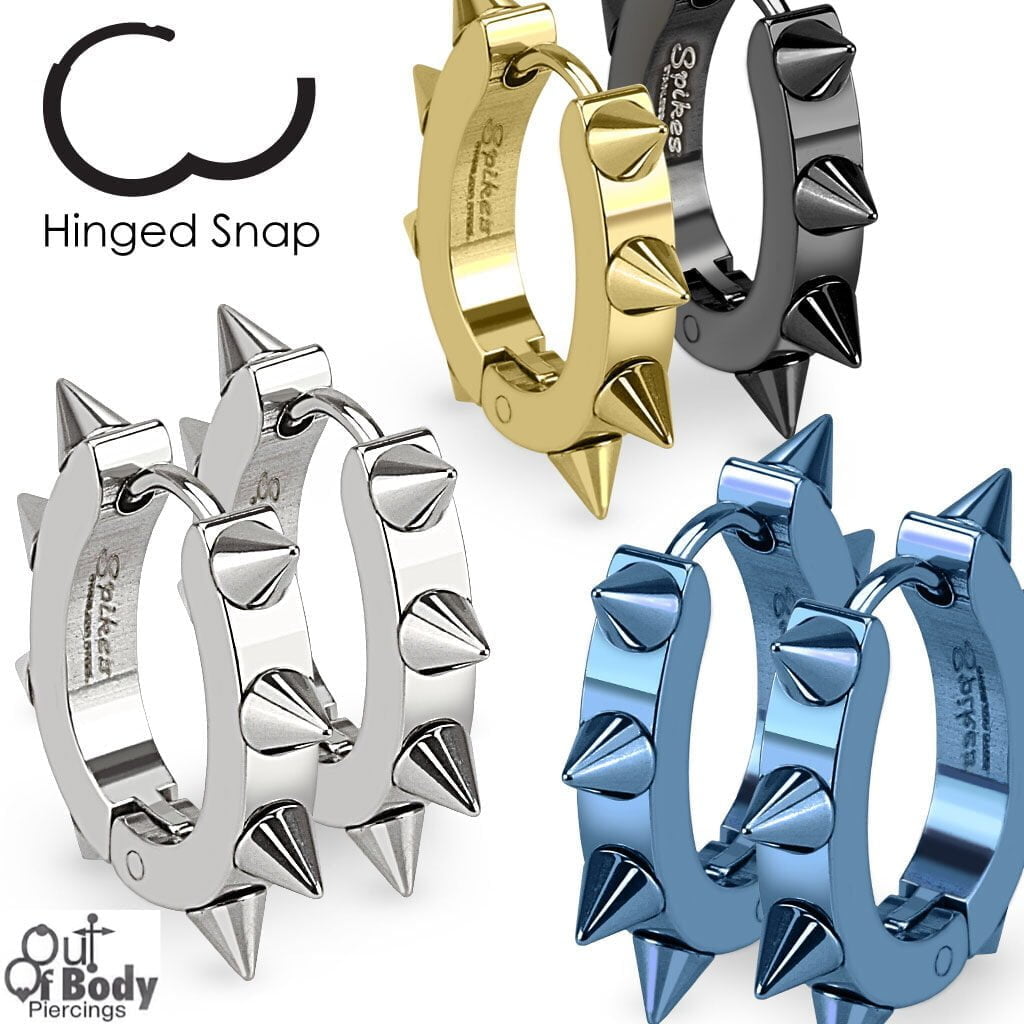 U Shaped Hoop Earring Pairs W/ Spikes 316L Stainless Steel
