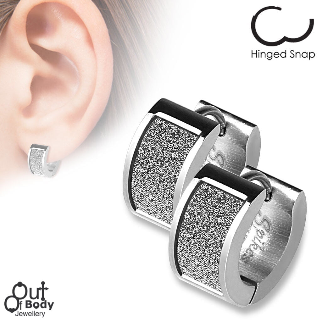 Square White Sand Sparkle Hoop Earrings In 316L Stainless Steel