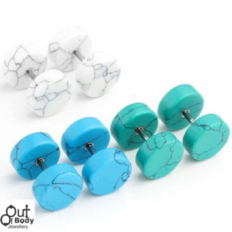 Fake Plug W/ Natural Stone Howlite Top