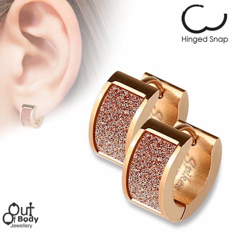 Square Rose Gold Sand Sparkle Hoop Earrings In Rose Gold IP
