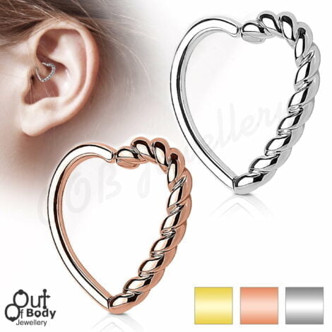 Ear Cartilage Daith Heart Hoop W/ Reversible Braided Sides