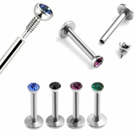 16GA Labret W/ Internally Threaded Gem Top