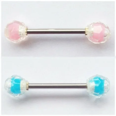 Acrylic Blue or Pink Faceted Balls w/ 316L Steel Tongue Bars