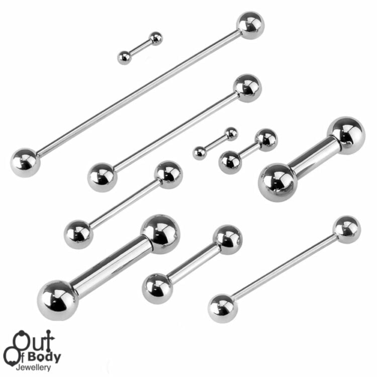 316L Surgical Steel Straight Barbell Tongue Nipple Ear W/ Ball