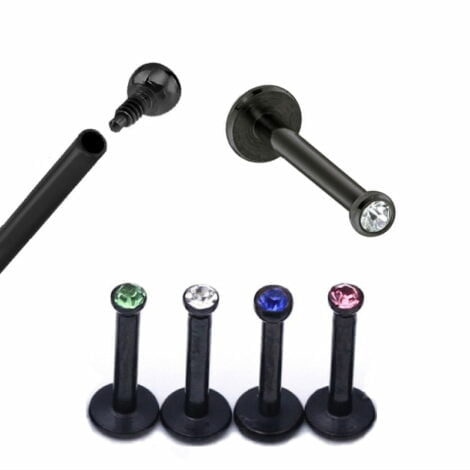 16GA Labret W/ Internally threaded Gem Top In Black Titanium