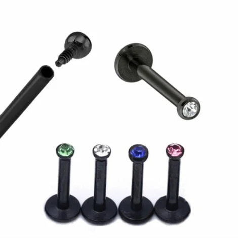 16GA Labret W/ Internally threaded Gem Top In Black Titanium
