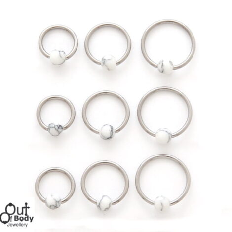 316L Steel Captive Bead Hoop W/ White Howlite Stone Bead
