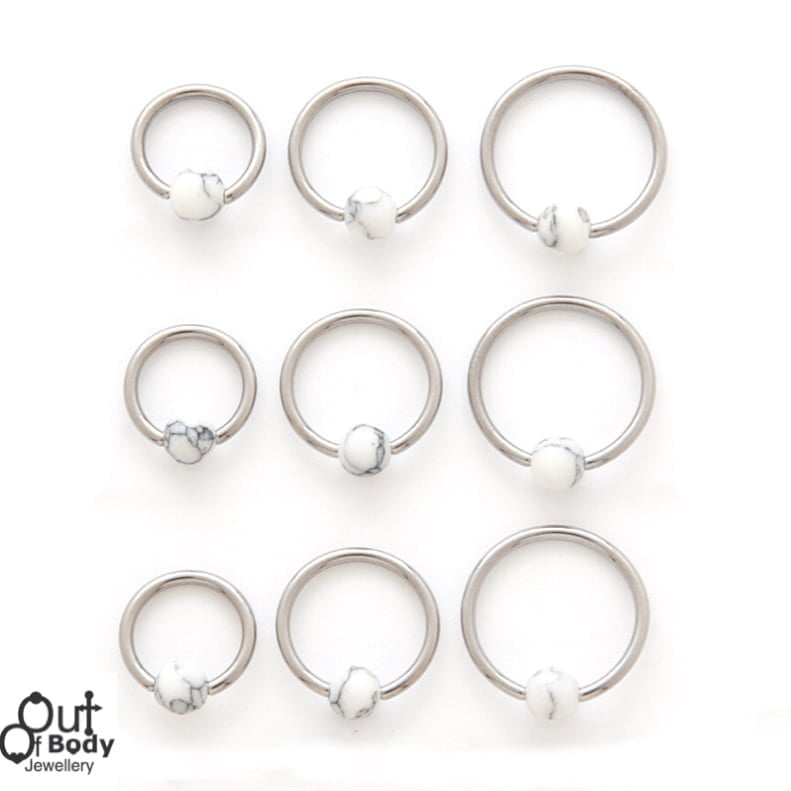 316L Steel Captive Bead Hoop W/ White Howlite Stone Bead