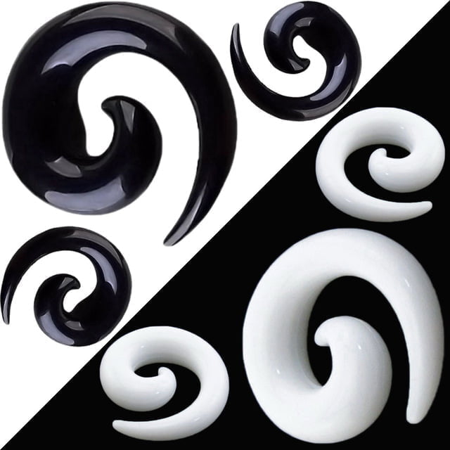 Acrylic Spiral Taper Plug Black or White Big Sizes- 16G to 20mm