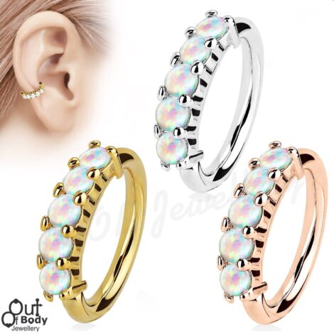 Ear Cartilage Bendable Hoop Ring With 5 Lined Faux White Opals