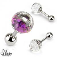 Cartilage/ Tragus Barbell W/ Clear Crystal Ball Top 316L Steel