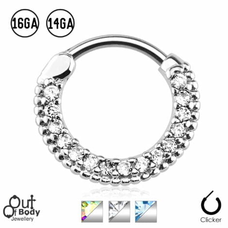 Septum Clicker Round Hinged Gem Paved Beaded Nose Ring