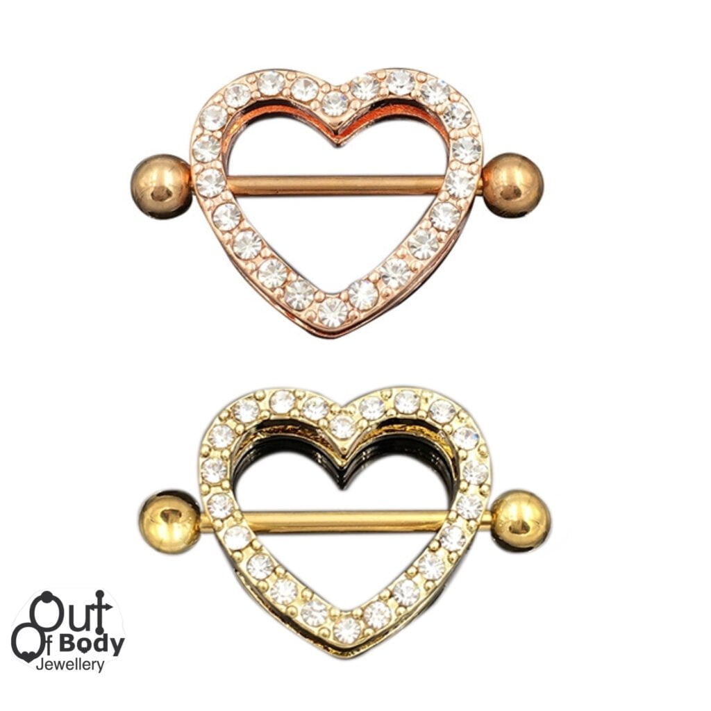 Crystal Pave Heart Gold Showgirl Nipple Ring
